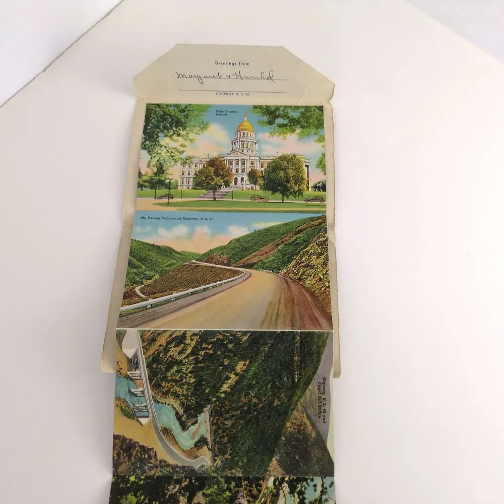 Victory Highway US 40 1930s Fold-Out Linen Postcards‎ Transcontinental Mountains